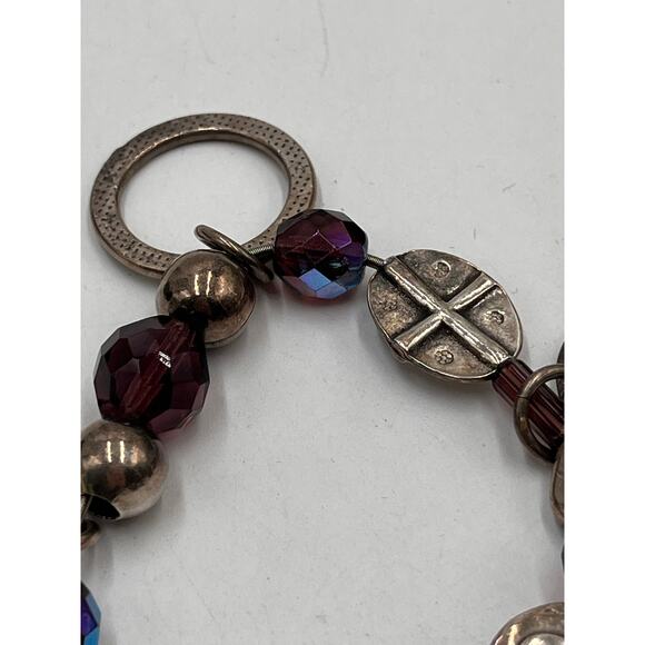 Gas Bijoux Designer Purple Glass AB Beaded Disc Dangle Sterling Bracelet - Picture 5 of 7